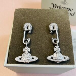 Vivienne Westwood Silver Safety-pin Orb Earrings with crystals